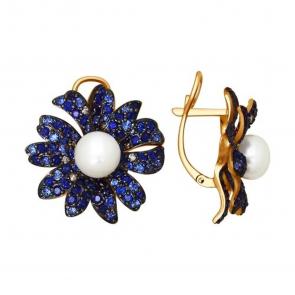 Золотые серьги SOKOLOV с бриллиантом, сапфировым корундом и жемчугом 8020066 фото