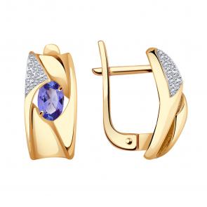 Золотые серьги Александра с бриллиантом и танзанитом 8021596ск фото