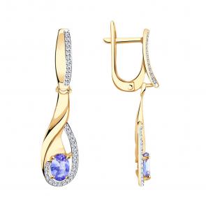 Золотые серьги Александра с бриллиантом и танзанитом 8021827ск фото