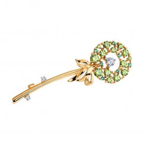 Золотая брошь SOKOLOV с фианитом и Swarovski 81040006 фото