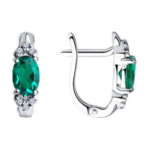 Серебряные серьги SOKOLOV с фианитом и гидротермальным изумрудом 82020010 фото