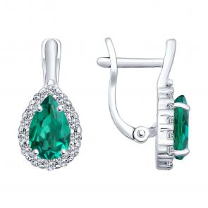 Серебряные серьги SOKOLOV с фианитом и гидротермальным изумрудом 82020014 фото
