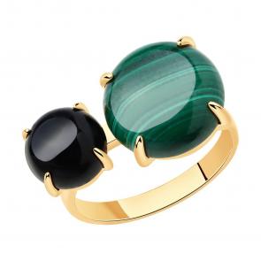 Кольцо из золочёного серебра SOKOLOV с агатом и малахитом 83010064 фото