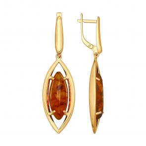 Серьги из золочёного серебра SOKOLOV с янтарём 83020027 фото