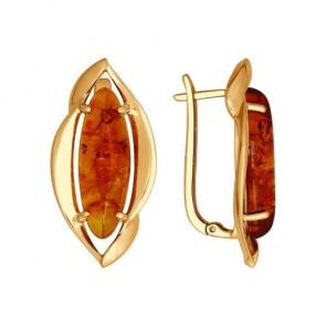 Серьги из золочёного серебра SOKOLOV с янтарём 83020032 фото