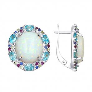 Серебряные серьги SOKOLOV с фианитом, хризолитом и опалом 83020046 фото