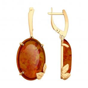 Серьги из золочёного серебра SOKOLOV с янтарём 83020049 фото