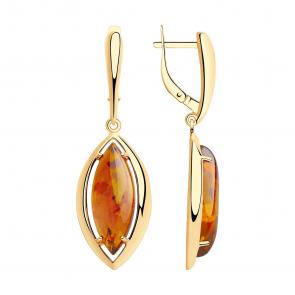 Серьги из золочёного серебра SOKOLOV с янтарём 83020065 фото