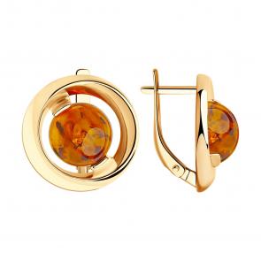 Серьги из золочёного серебра SOKOLOV с янтарём 83020067 фото