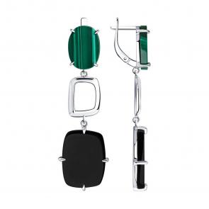 Серебряные серьги SOKOLOV с агатом и малахитом 83020090 фото