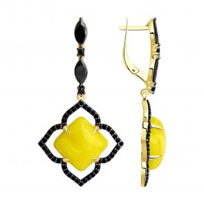 Серьги из лимонного серебра SOKOLOV с фианитом и янтарём 83020094 фото