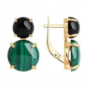 Серьги из золочёного серебра SOKOLOV с агатом и малахитом 83020096 фото