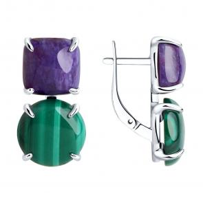 Серебряные серьги SOKOLOV с чароитом и малахитом 83020097 фото