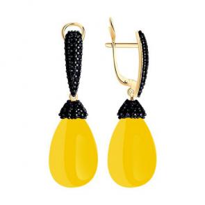 Серьги из золочёного серебра SOKOLOV с фианитом и янтарём 83020102 фото