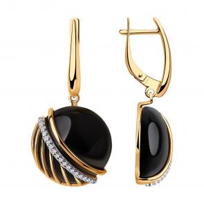 Серьги из золочёного серебра SOKOLOV с фианитом и агатом 83020107 фото