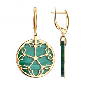 Серьги из золочёного серебра SOKOLOV с малахитом 83020139 фото