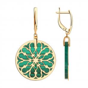 Серьги из золочёного серебра SOKOLOV с малахитом 83020147 фото