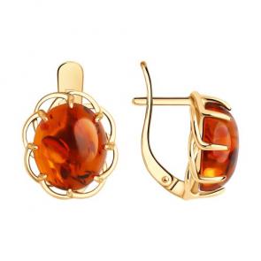Серьги из золочёного серебра SOKOLOV с янтарём 83020366 фото