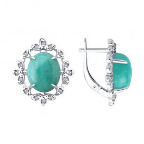 Серебряные серьги SOKOLOV с фианитом и амазонитом 83020437 фото