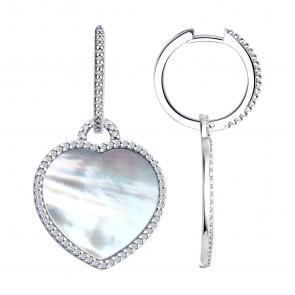 Серебряные серьги-трансформеры SOKOLOV с фианитом и перламутром 83020447 фото