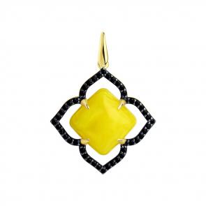 Подвеска из лимонного серебра SOKOLOV с фианитом и янтарём 83030031 фото