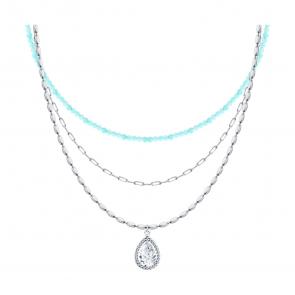 Серебряное колье SOKOLOV с фианитом и амазонитом 83070084 фото