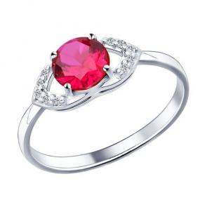 Серебряное кольцо SOKOLOV с фианитом и рубиновым корундом 84010008 фото