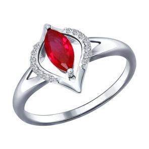 Серебряное кольцо SOKOLOV с фианитом и рубиновым корундом 84010017 фото