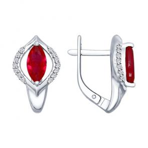 Серебряные серьги SOKOLOV с фианитом и рубиновым корундом 84020017 фото