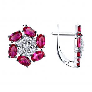 Серебряные серьги SOKOLOV с фианитом и рубиновым корундом 84020040 фото