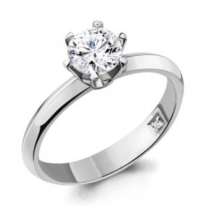 Кольцо из белого золота AQUAMARINE с бриллиантом выращенным 860086 фото