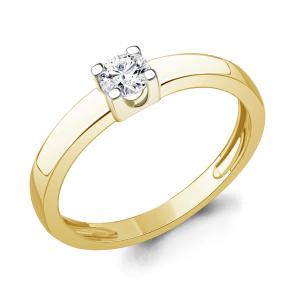 Кольцо из лимонного золота AQUAMARINE с бриллиантом выращенным 860090ж фото