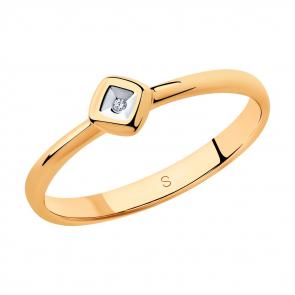 Кольцо из золочёного серебра SOKOLOV с бриллиантом 87010026 фото