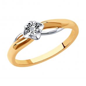 Кольцо из золочёного серебра SOKOLOV с бриллиантом 87010042 фото