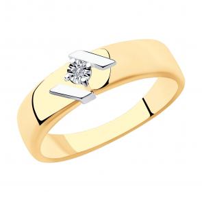 Кольцо из золочёного серебра SOKOLOV с бриллиантом 87010075 фото