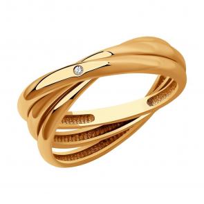 Кольцо из золочёного серебра SOKOLOV с бриллиантом 87010081 фото