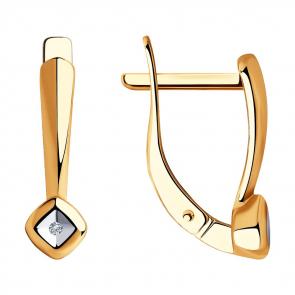 Серьги из золочёного серебра SOKOLOV с бриллиантом 87020023 фото