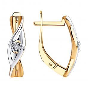 Серьги из золочёного серебра SOKOLOV с бриллиантом 87020055 фото