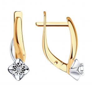 Серьги из золочёного серебра SOKOLOV с бриллиантом 87020056 фото