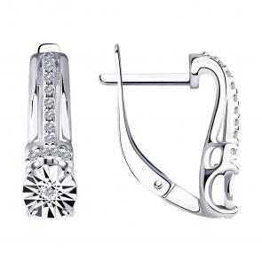 Серебряные серьги SOKOLOV с фианитом и бриллиантом 87020061 фото