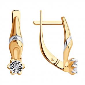 Серьги из золочёного серебра SOKOLOV с бриллиантом 87020066 фото