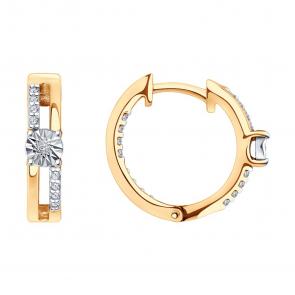 Серьги из золочёного серебра SOKOLOV с фианитом и бриллиантом 87020074 фото