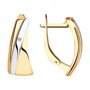 Серьги из золочёного серебра SOKOLOV с бриллиантом 87020075 фото