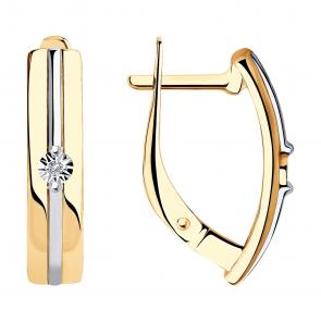 Серьги из золочёного серебра SOKOLOV с бриллиантом 87020077 фото