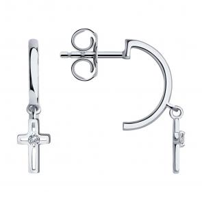 Серебряные серьги Крест SOKOLOV с бриллиантом 87020093 фото