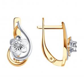 Серьги из золочёного серебра SOKOLOV с бриллиантом 87020112 фото