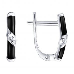 Серебряные серьги SOKOLOV с бриллиантом и эмалью 87020127 фото