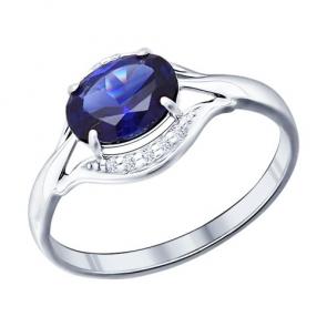 Серебряное кольцо SOKOLOV с фианитом, сапфировым корундом и гидротермальным сапфиром 88010001 фото