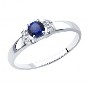 Серебряное кольцо SOKOLOV с фианитом и сапфировым корундом 88010008 фото