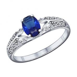 Серебряное кольцо SOKOLOV с фианитом и сапфировым корундом 88010014 фото